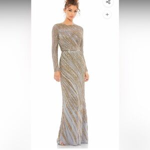 Mac Duggal Gold and Silver Long Sleeve Gown